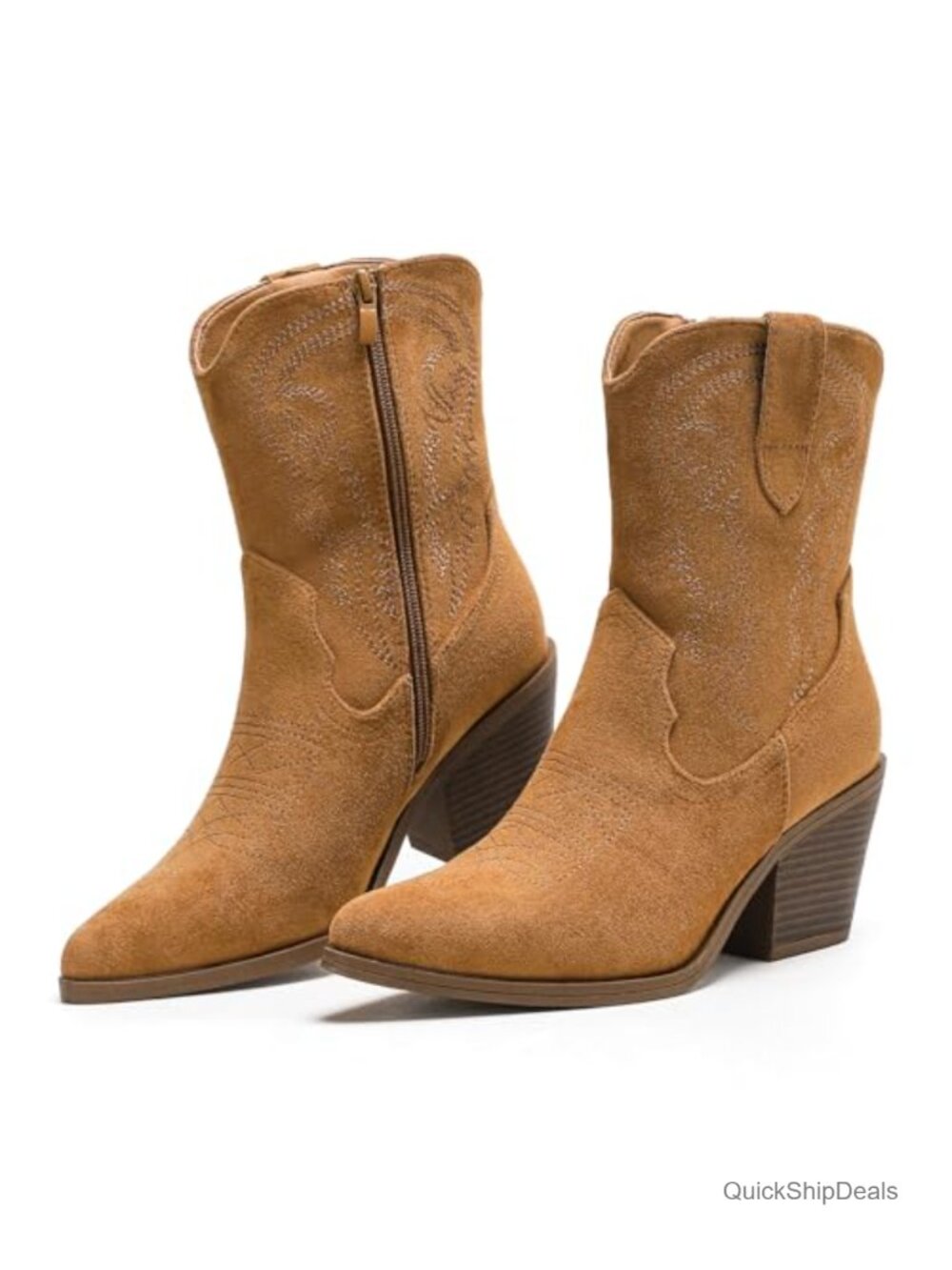 Faux Suede Embroidered Cowboy Ankle Boots Western Booties Pointed Toe